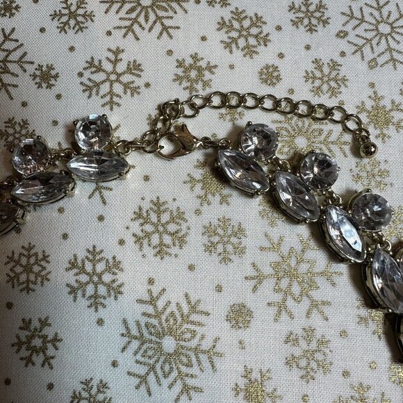 VTG Necklace Clear Crystal Glass Rhinestones Faceted Marquise Round Adjustable - Picture 4 of 6
